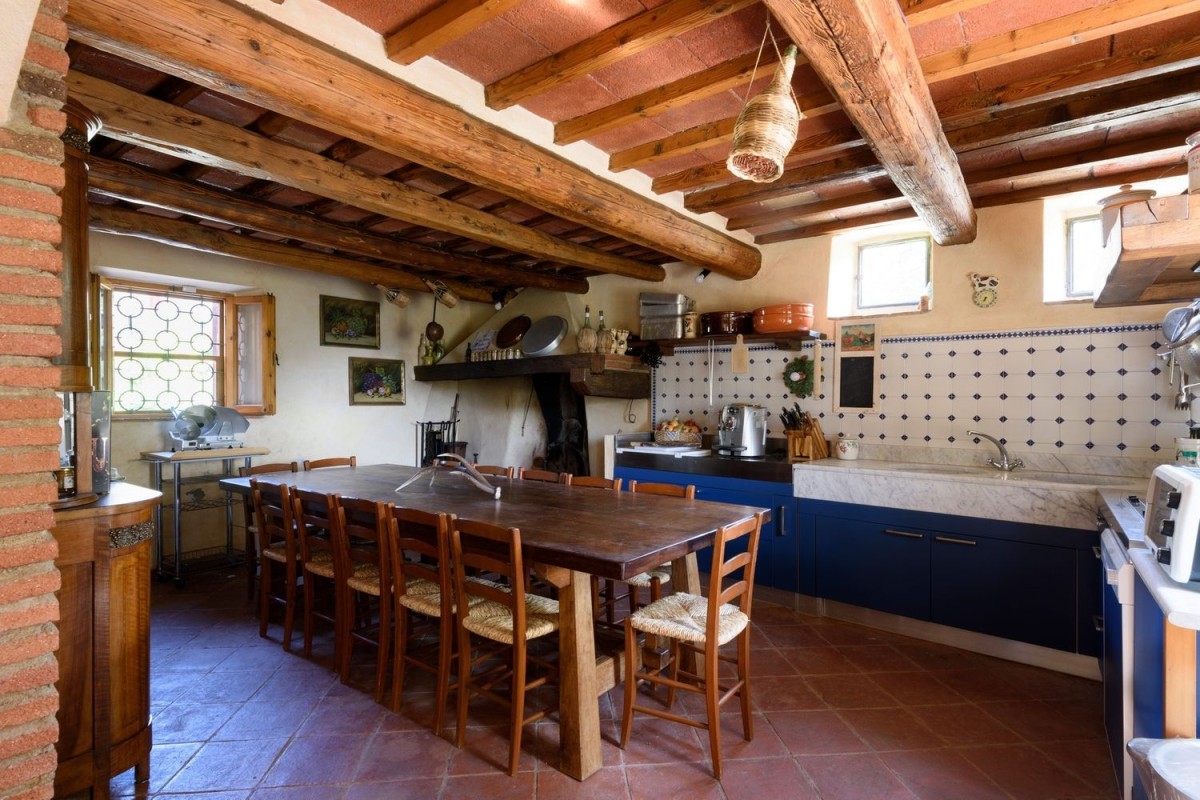 The rustic kitchen and dining area