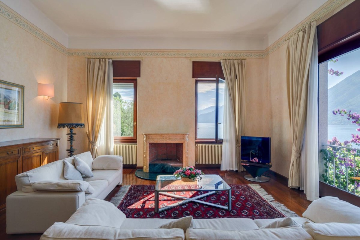 Living room with lake view