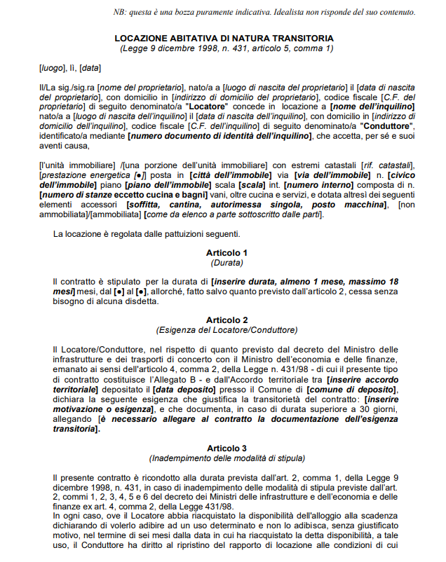 Contratto locazione fac simile