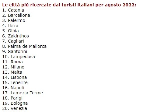 Le città preferite da italiani ed europei per le vacanze in Italia