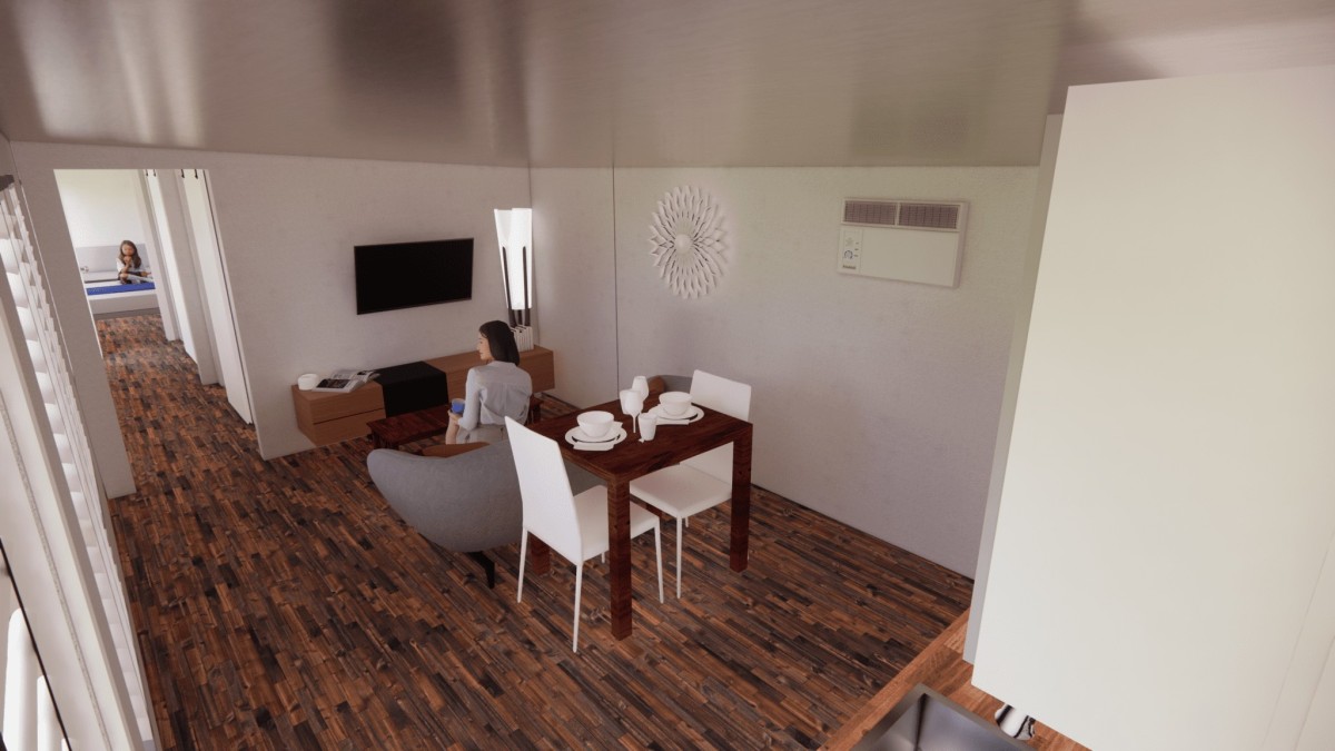 Soggiorno al quale sono stati aggiunti una decorazione e un arredamento virtuale