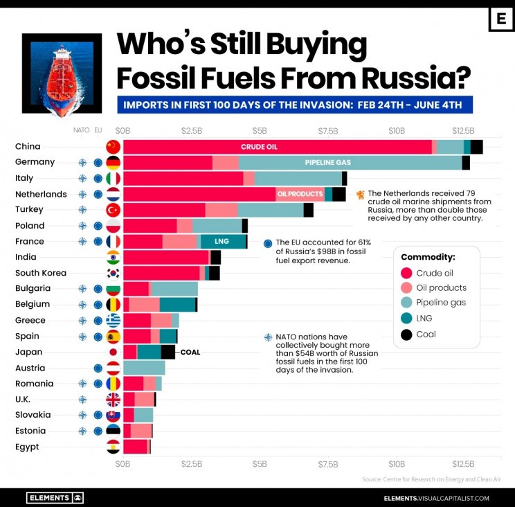 I Paesi che continuano ad acquistare combustibili fossili dalla Russia