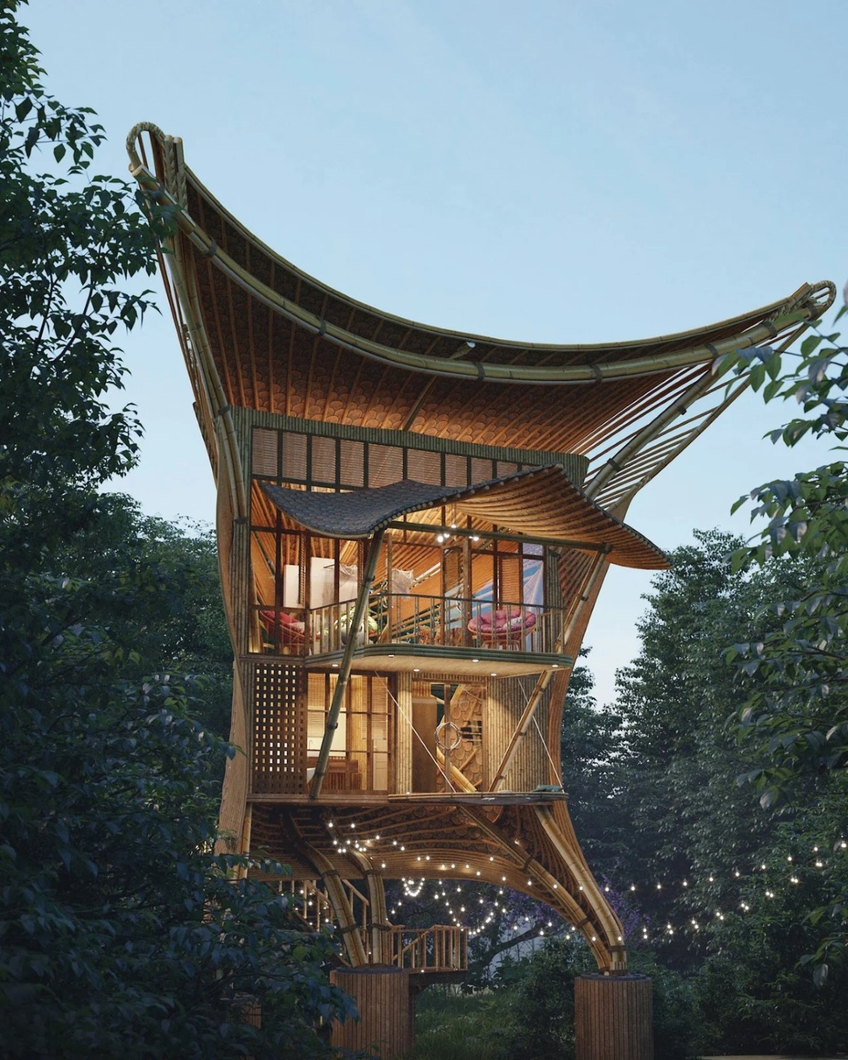 Casa di bambù a forma di uccello