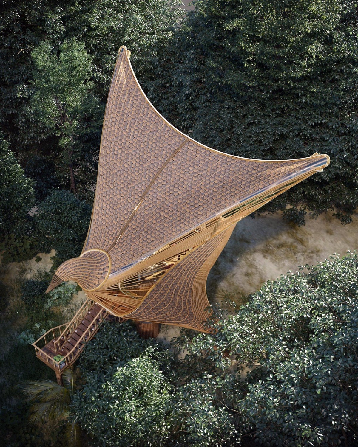 Casa di bambù a forma di uccello