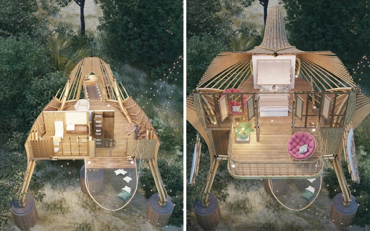 Casa di bambù a forma di uccello