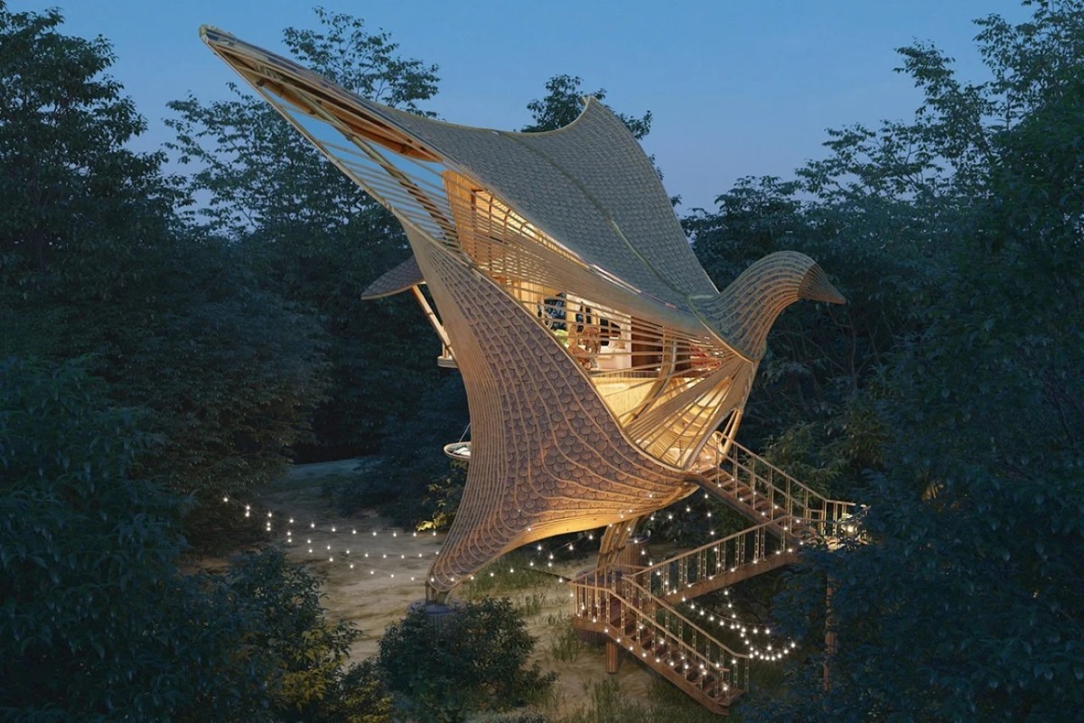 Casa di bambù a forma di uccello