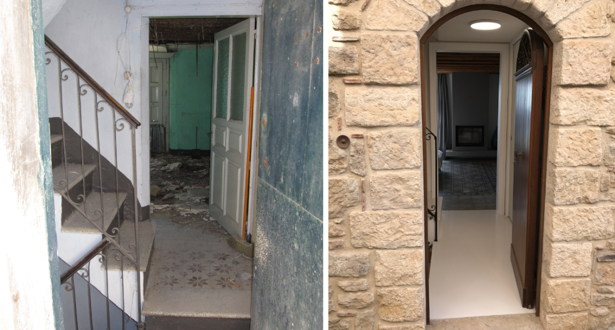 Casa a 1 euro a Gangi L'accostamento di queste due immagini mostra l'ingresso dell'abitazione: prima e dopo