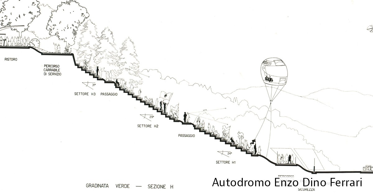 Il progetto della tribuna dell'autodromo Ferrari di Imola