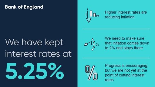 Gb, Banca d'Inghilterra mantiene tassi sulla sterlina al 5,25%