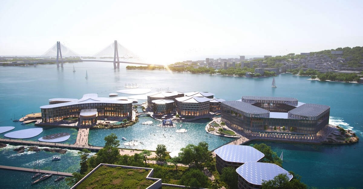 Oceanix Busan vista dall'alto