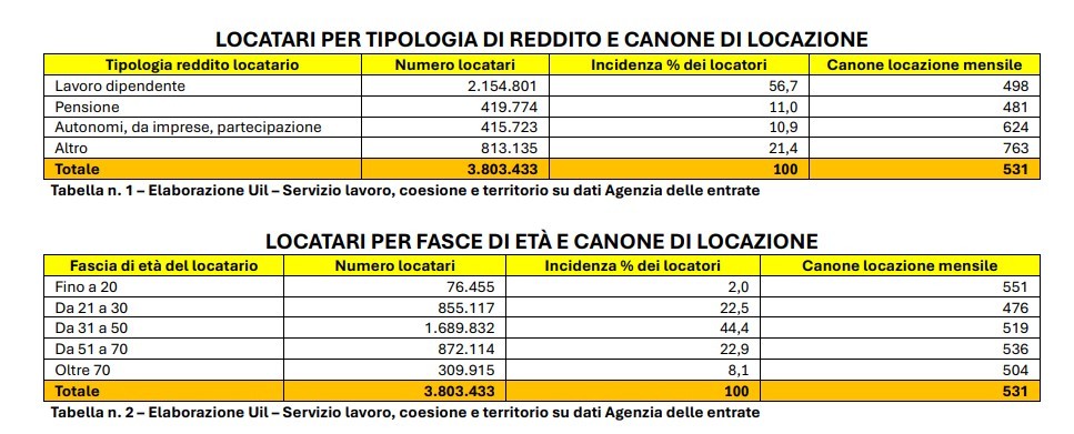 locatari per tipologia di reddito