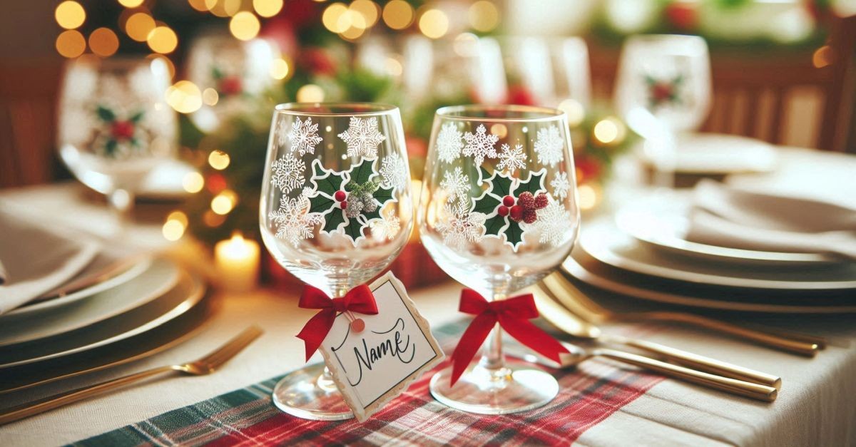 segnabicchieri fai da te di Natale con agrifoglio segnabicchieri fai da te di Natale con agrifoglio