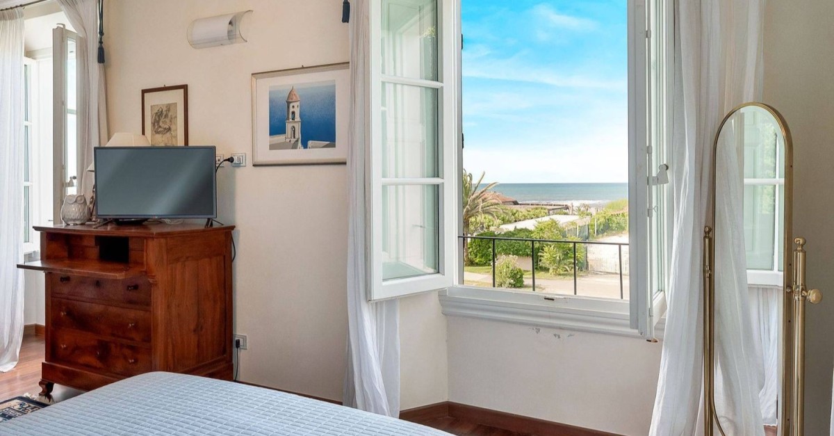 Bedroom with sea views