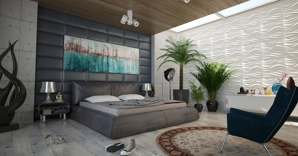 camera da letto moderna grigia e beige