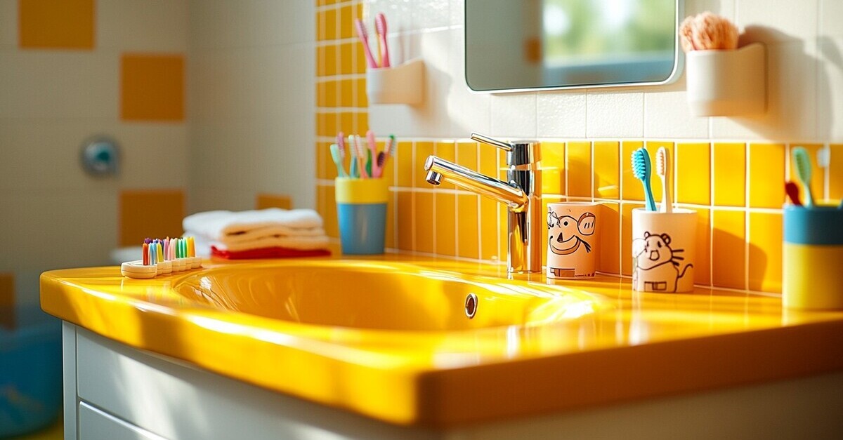 Un bagno tutto colorato per rendere il momento piú piacevole per i bimbi