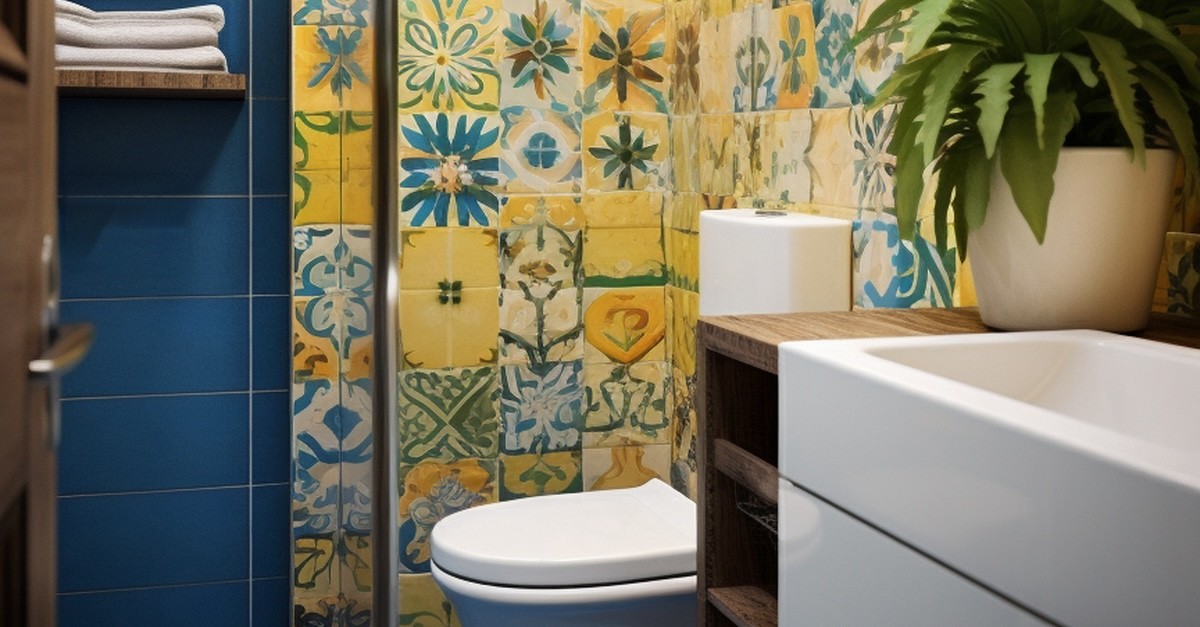 bagno moderno con piastrelle colorate