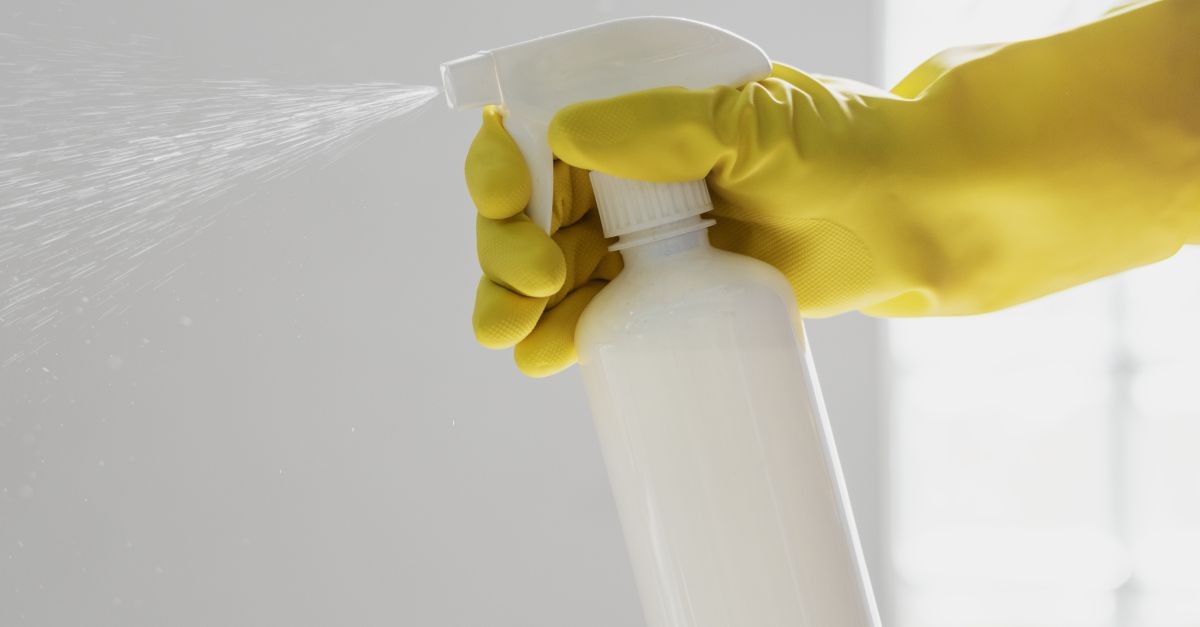 mano che spruzza soluzione anti ragnatele