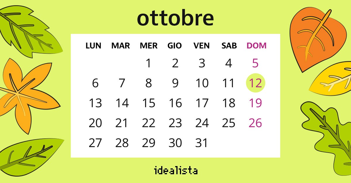 calendario ottobre 2025