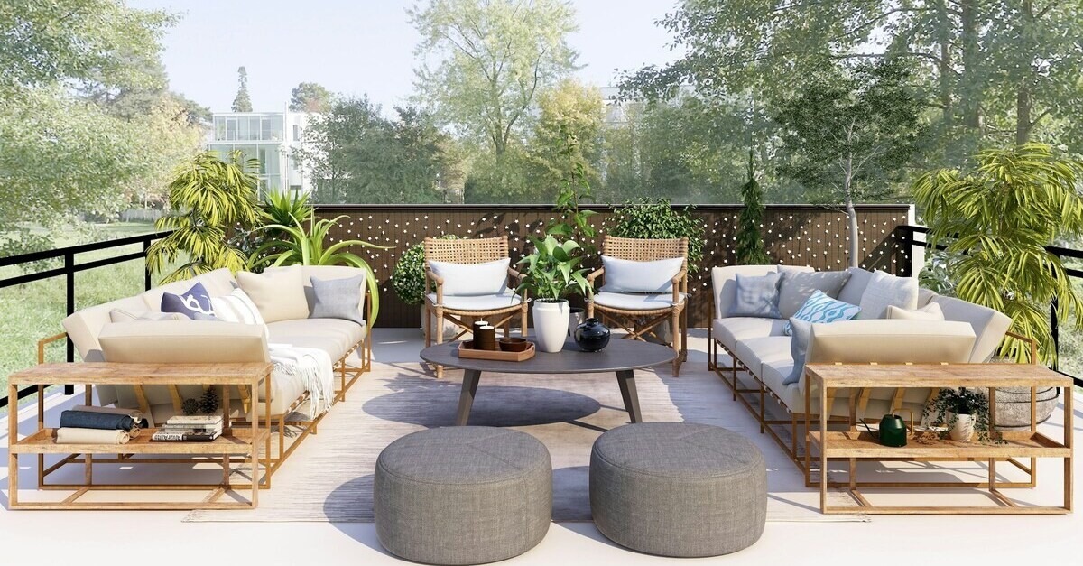 Terrazzo ampio con mobili da esterno