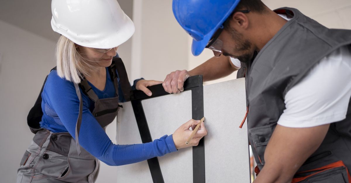 operai che lavorano il cartongesso