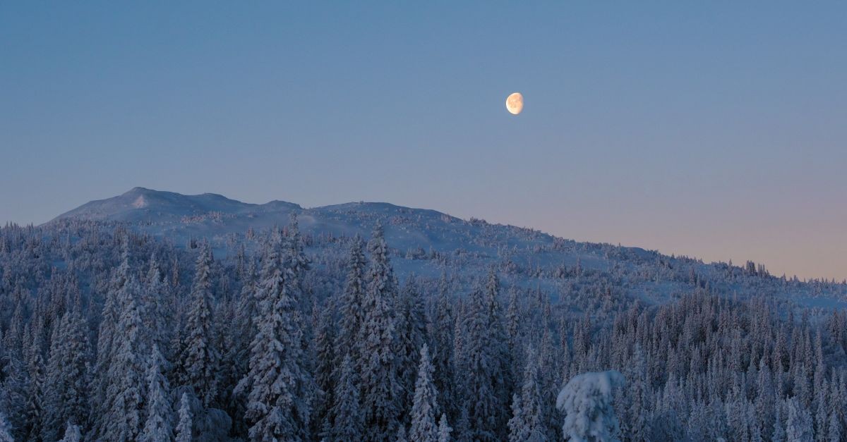 Luna nel cielo in un paesaggio invernale