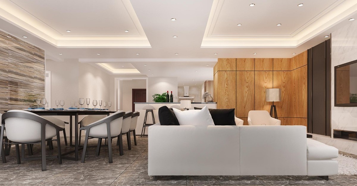 Soggiorno con controsoffitto