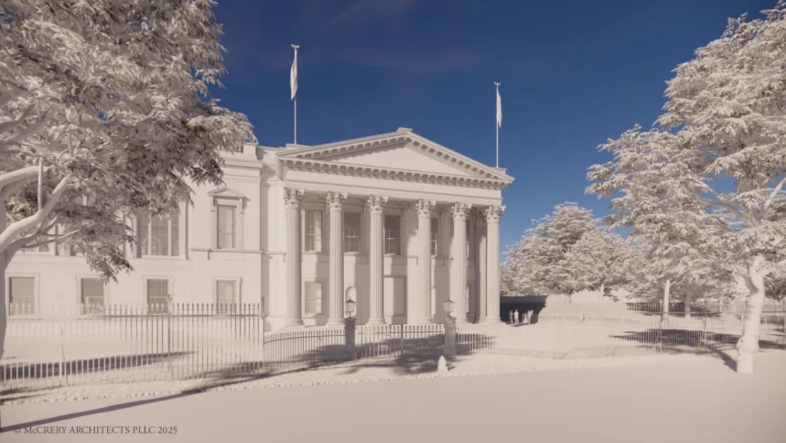 Sul lato sud, il progetto prevede di sostituire la grande scalinata che si protende verso i giardini con un portico chiuso con colonne corinzie