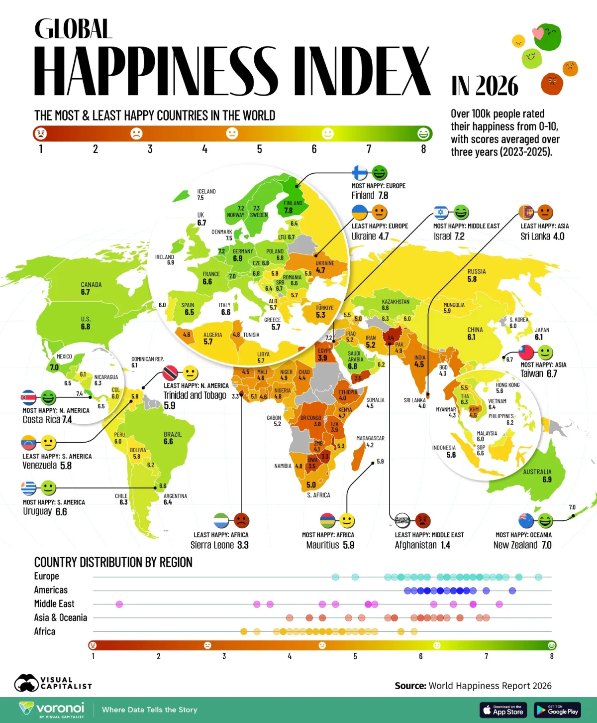Los países más (y menos) felices del mundo