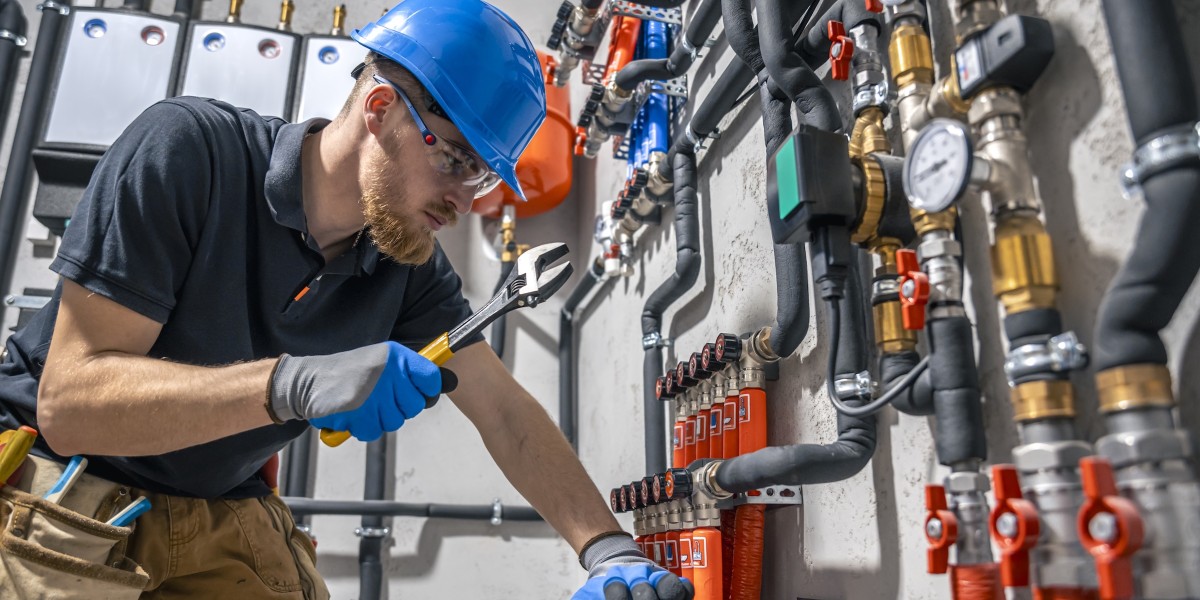 Tecnico controlla il sistema di riscaldamento nella sala caldaie