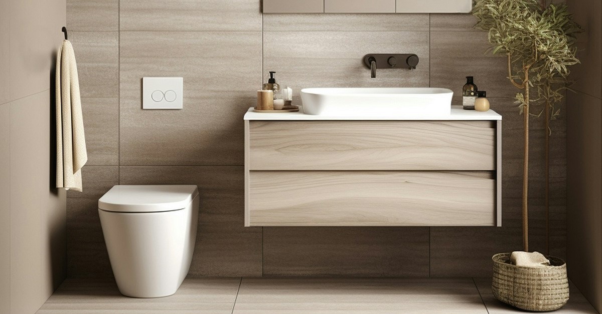 Bagno con lavabo sospeso e WC filomuro