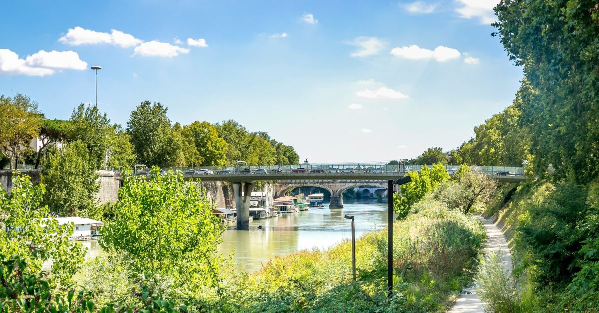 Il Tevere circondato da alberi 