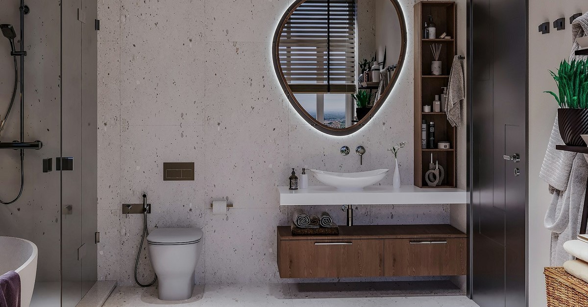 Bagno moderno con WC filomuro