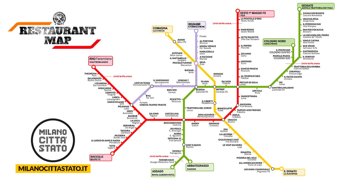 Immagine del giorno: La mappa della metro milanese con i ristoranti migliori