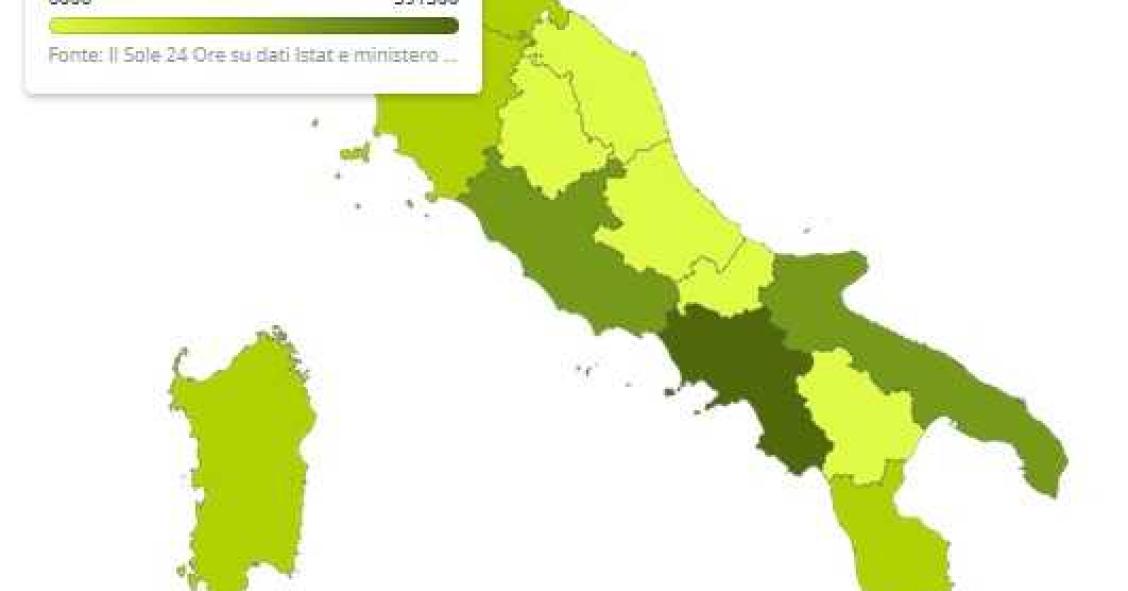 La mappa dell'impatto del reddito di cittadinanza sulle regioni
