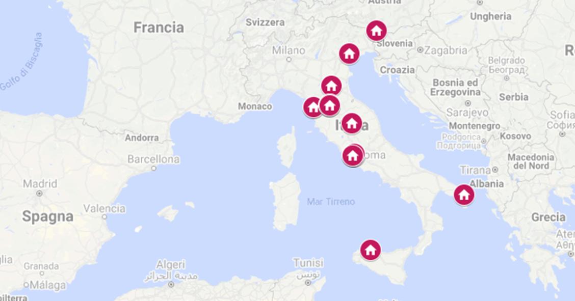 La mappa degli immobili messi all’asta da Invimit