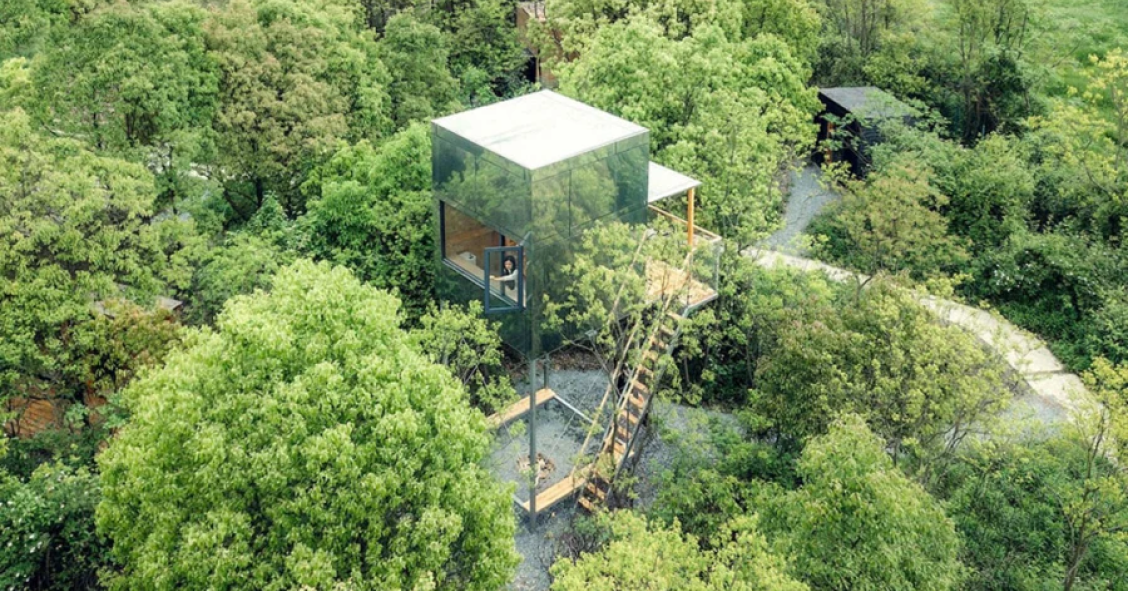 La particolarità di queste case prefabbricate perse nella foresta fuori da Wuhan