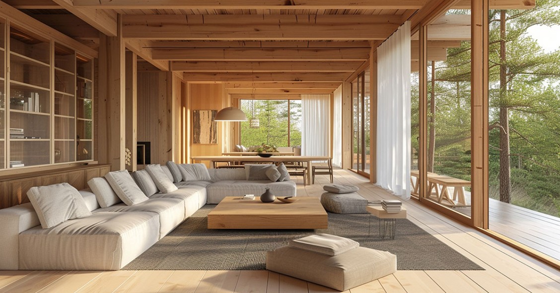 Interni di una casa di lusso in legno Interni di una casa di lusso in legno
