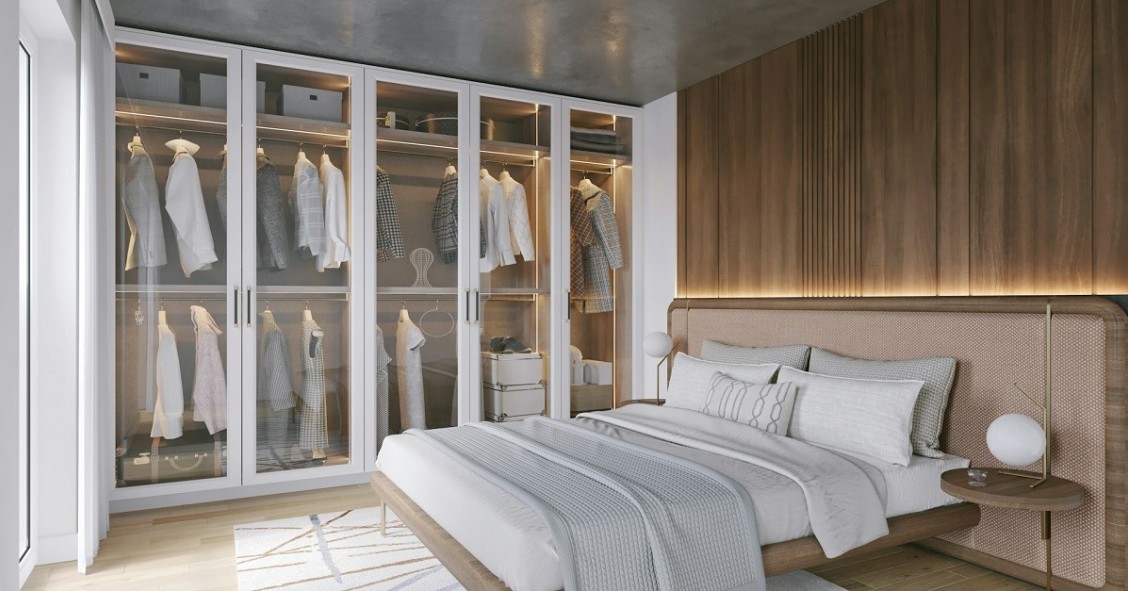 Un armadio con ante trasparenti