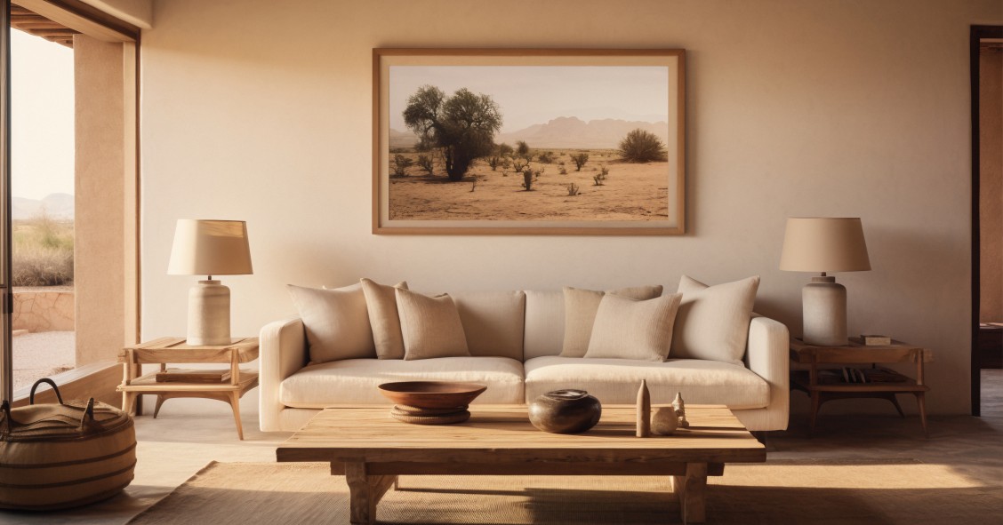 Salón en tonos neutros generado con IA