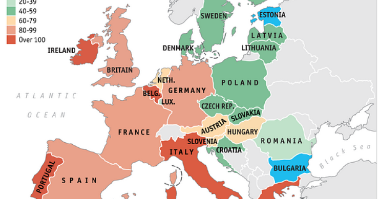 Immagine del giorno: la mappa del debito pubblico in europa