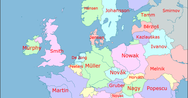Immagine del giorno: i cognomi più comuni nei paesi europei