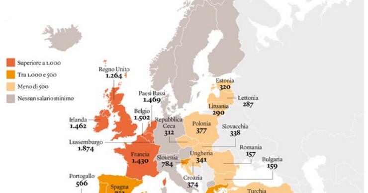 Immagine del giorno: il salario minimo nei paesi dell'unione europea