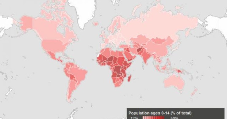 Immagine del giorno, percentuale di popolazione mondiale minore di 14 anni