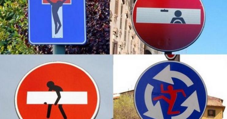 Da città a museo: i lavori di un noto artista che trasforma i segnali stradali in opere d'arte (fotogallery)