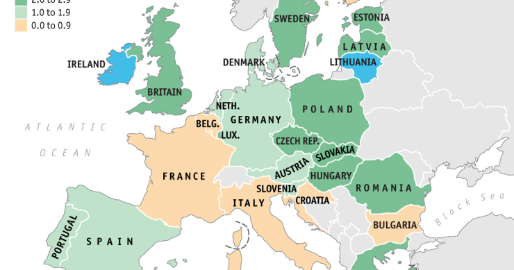 Immagine del giorno: previsioni di crescita del pil in europa per il prossimo anno