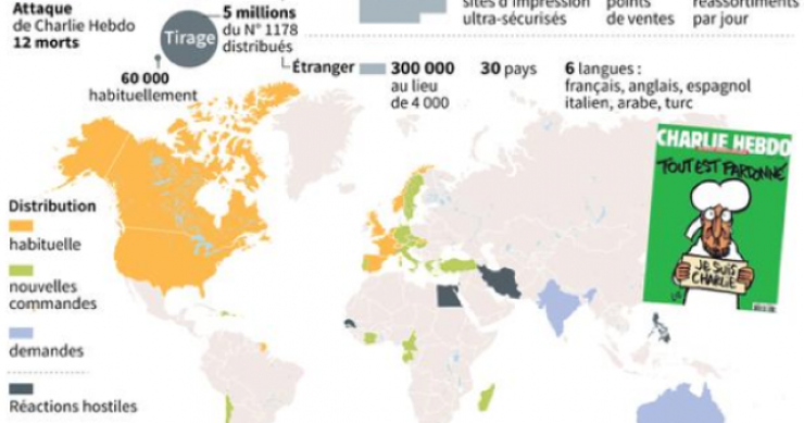 Immagine del giorno: i paesi dove è stato venduto l'ultimo numero di charlie hebdo