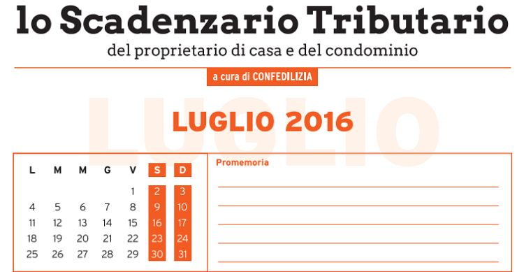 Online lo scadenzario fiscale di luglio del proprietario di casa e del condominio (scarica pdf)
