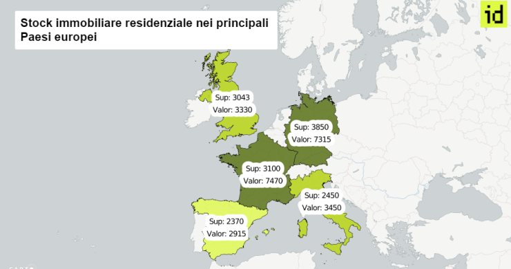 Mappa: lo stock immobiliare in Italia e nei principali Paesi europei