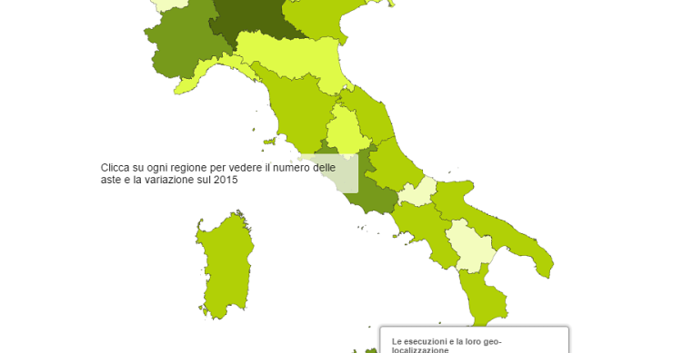 Aste immobiliari 2016: la mappa interattiva delle esecuzioni divise per regione