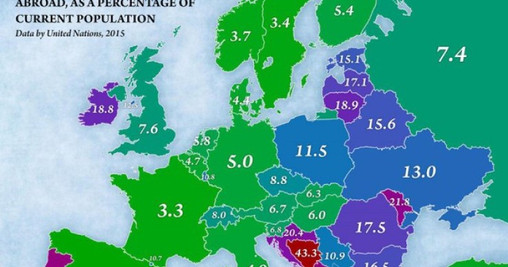 Immagine del giorno: percentuale della popolazione di ogni Paese che vive all'estero